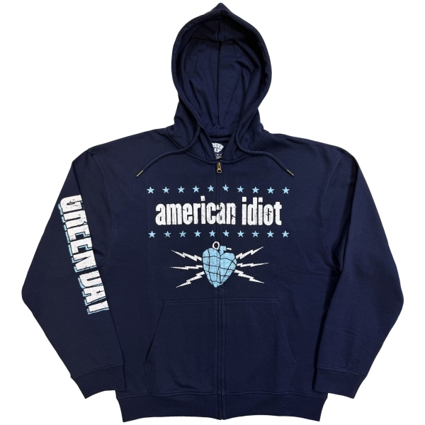 Green Day - American Idiot Electric Uni Navy Zip Hoodie ryhmässä MERCHANDISE / Hupparit / Nyheter / Punk @ Bengans Skivbutik AB (5692990r)
