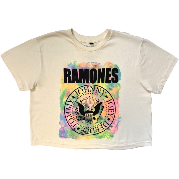 Ramones - Painted Seal Stone Wash Lady Wht Crop Top ryhmässä MERCHANDISE / T-paita / Nyheter / Punk @ Bengans Skivbutik AB (5693018r)