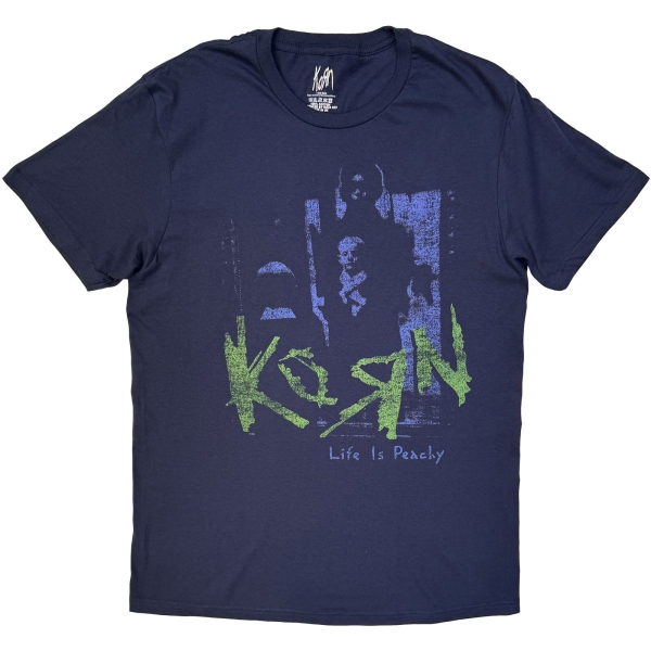 Korn - Life Is Peachy Green/Purple Uni Navy T-Shirt ryhmässä MERCH / Vaatteet / T-paidat @ Bengans Skivbutik AB (5695334r)