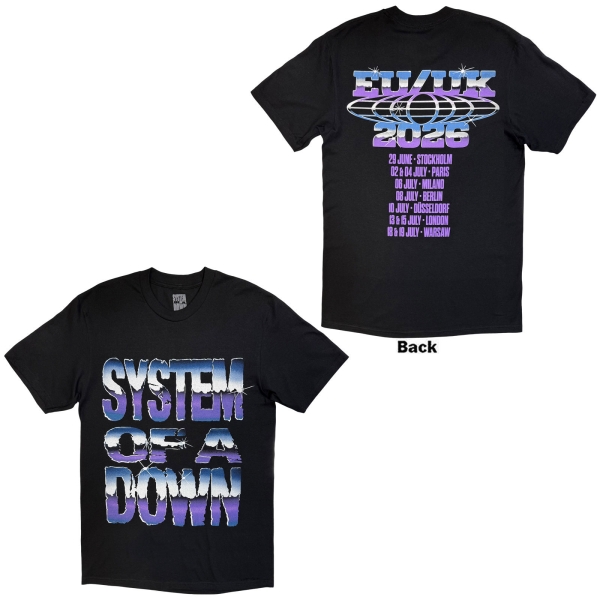 System Of A Down - Metallic Logo Tour 26 Uni Bl T-Shirt ryhmässä MERCHANDISE / T-paita / Nyheter / Hårdrock @ Bengans Skivbutik AB (5695351r)