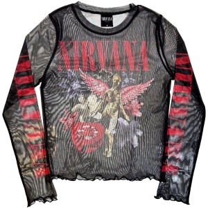 Nirvana - In Utero Vintage Collage Lady Bl Mesh Crop T-Shirt