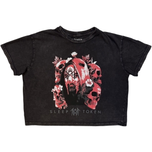 Sleep Token - Skull & Flowers Stone Wash Lady Char Crop Top
