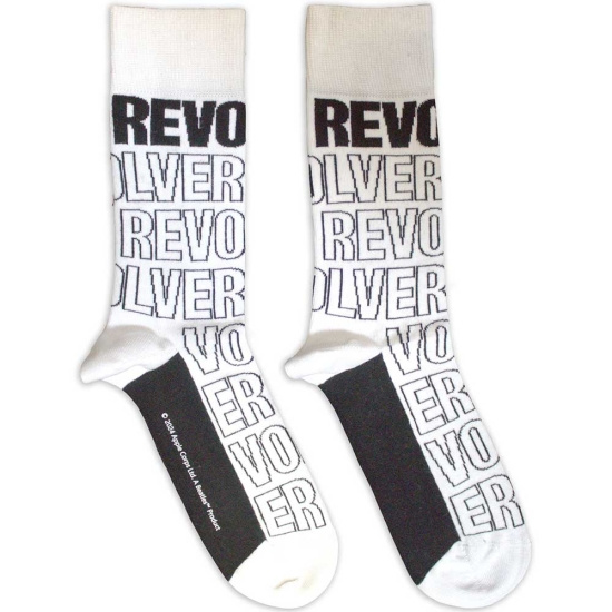 Beatles - Beatles Revolver Text Outlines Repeat Uni Wht Socks (Size 40-44)