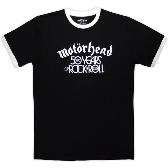 Motorhead - 50 Years Text Lock Up Ringer Uni Bl T-Shirt