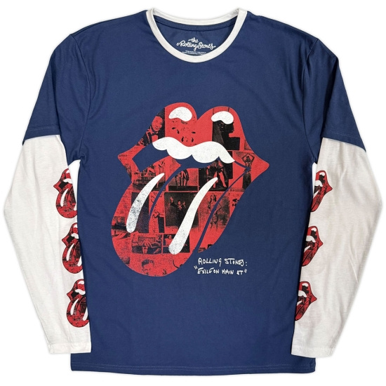 Rolling Stones - Collage Tongue Uni Denim/Wht Layered Longsleeve