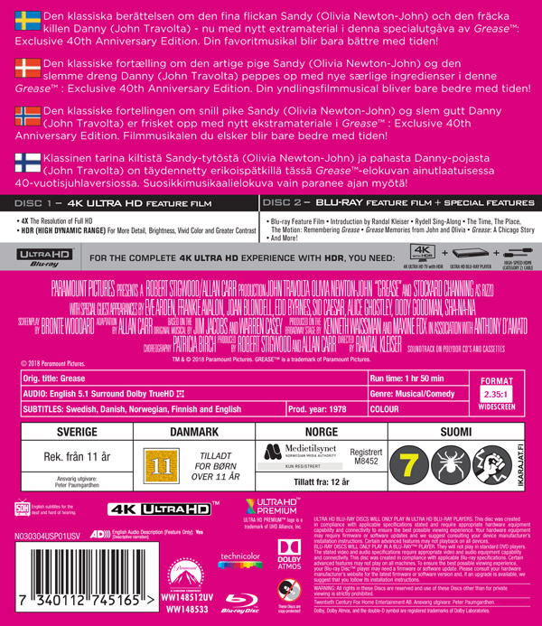 Movie - Grease (Remastered) Uhd