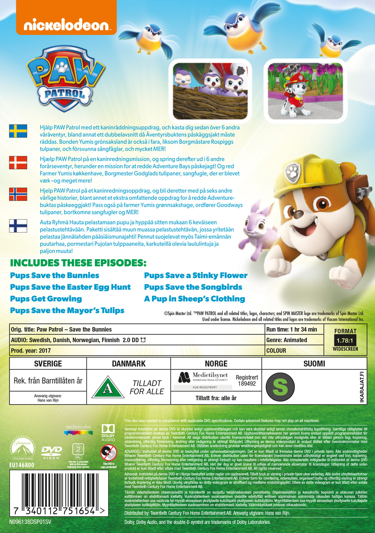 Movie - Paw Patrol - Pups Save The Bunnies Dvd