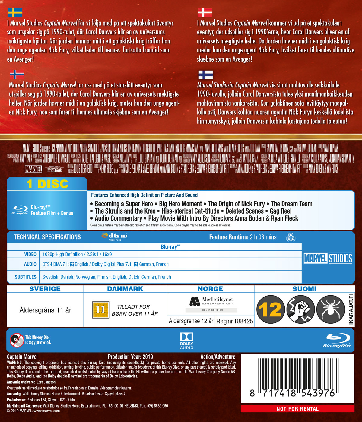 Movie - Captain Marvel Bd/Scandi