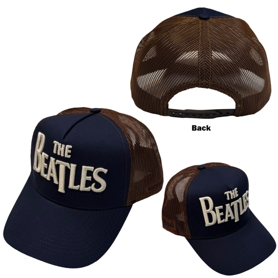The Beatles - Drop T Logo & Apple Navy/Brown Mesh-Back Cap