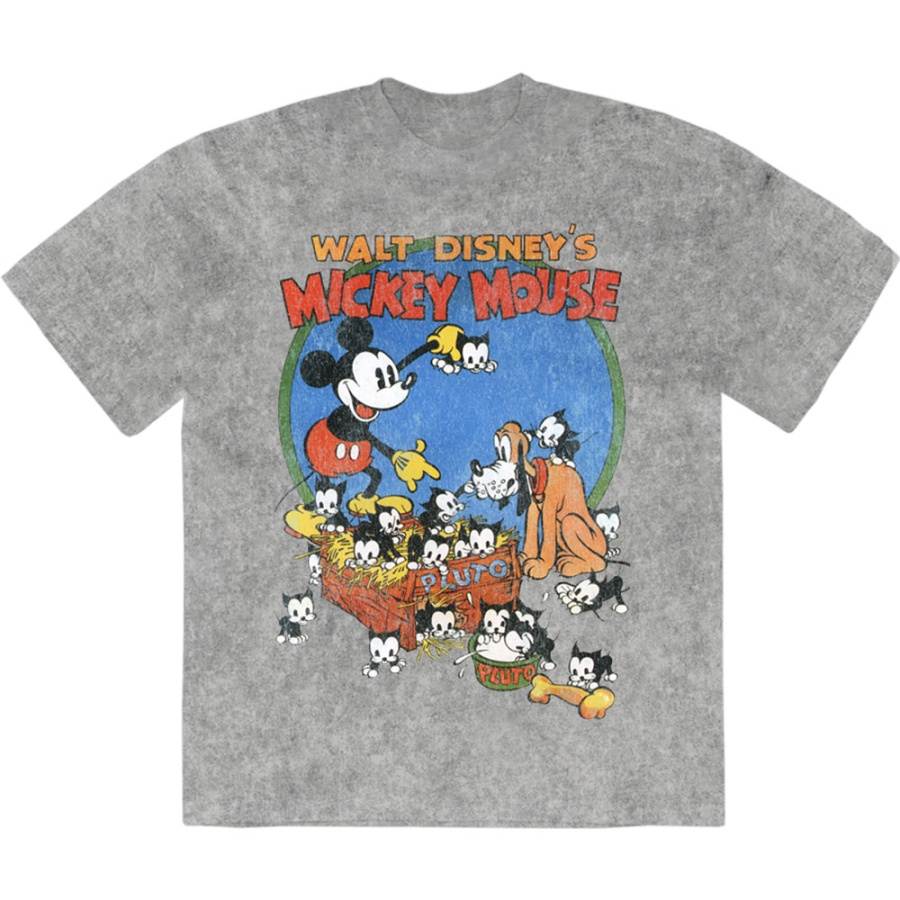 Disney - Mickey Cat Basket Stone Wash Uni Grey T-Shirt
