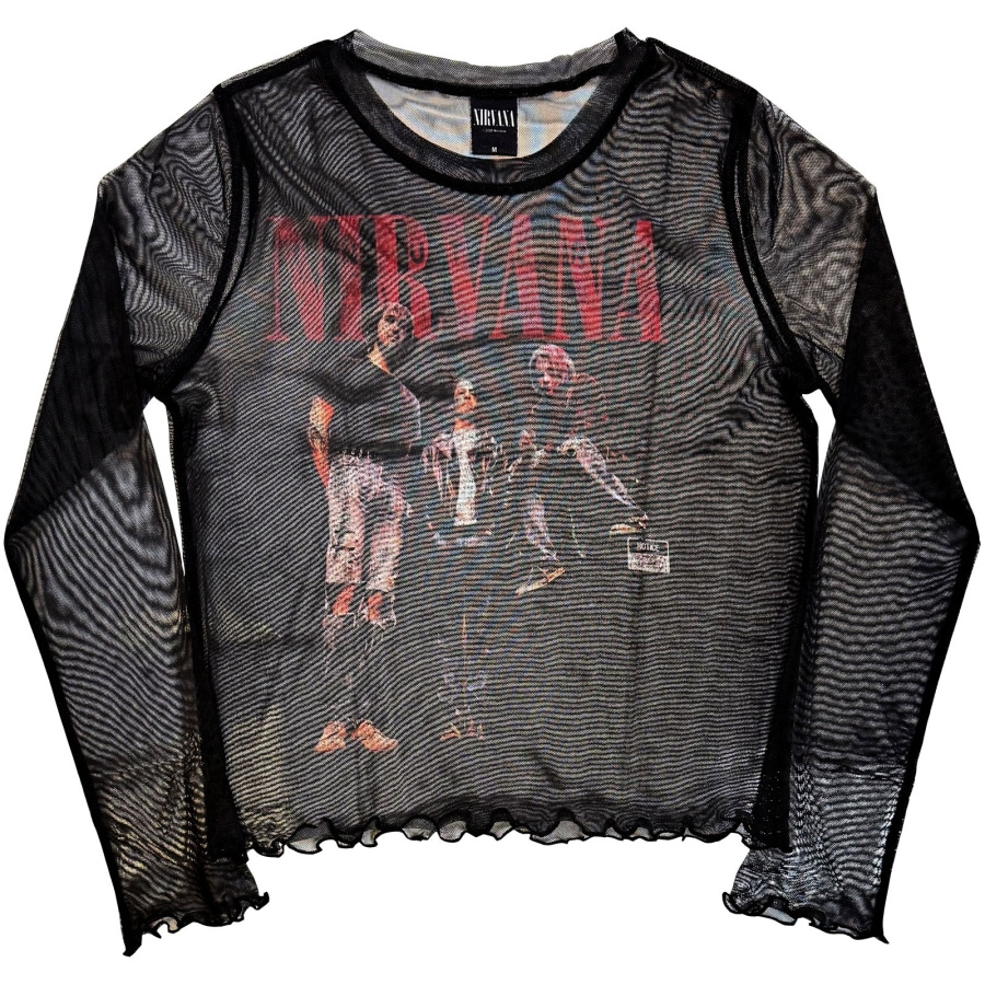 Nirvana - In Utero Band Photo Lady Bl Mesh Crop T-Shirt