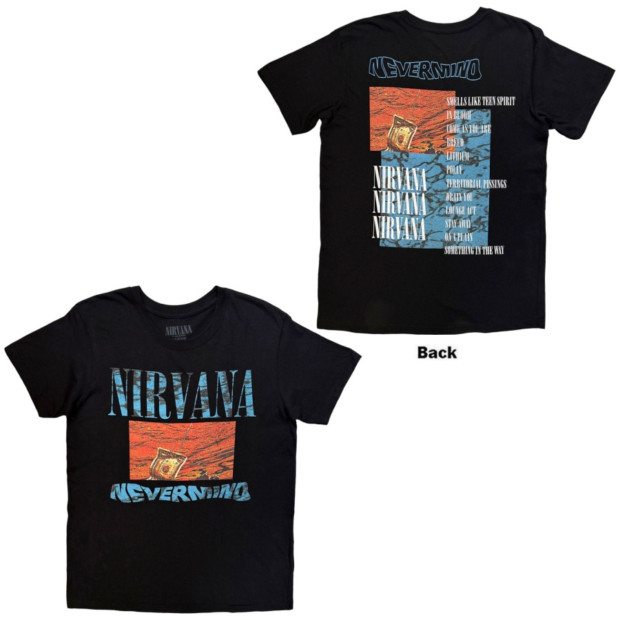 Nirvana - Unisex T-Shirt: Waves (Black) (Back Print)