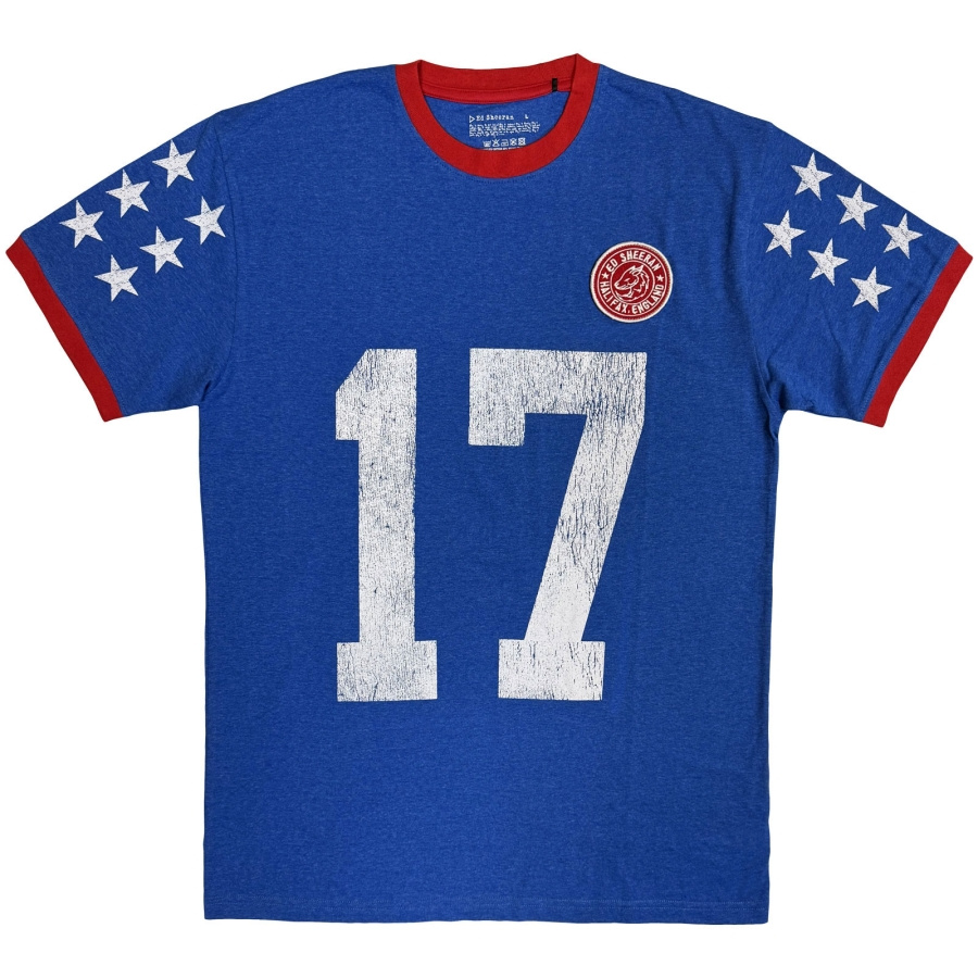 Ed Sheeran - Play 17 Ringer Uni Blue T-Shirt