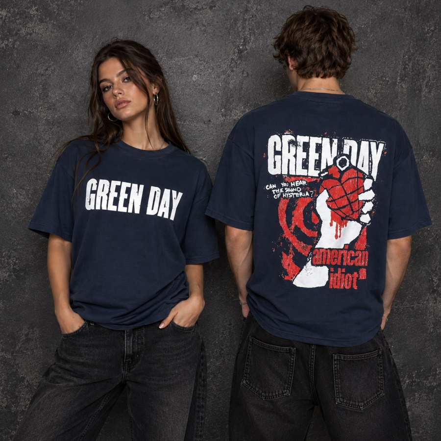 Green Day - American Idiot Grenade Unplugged Uni Navy T-Shirt