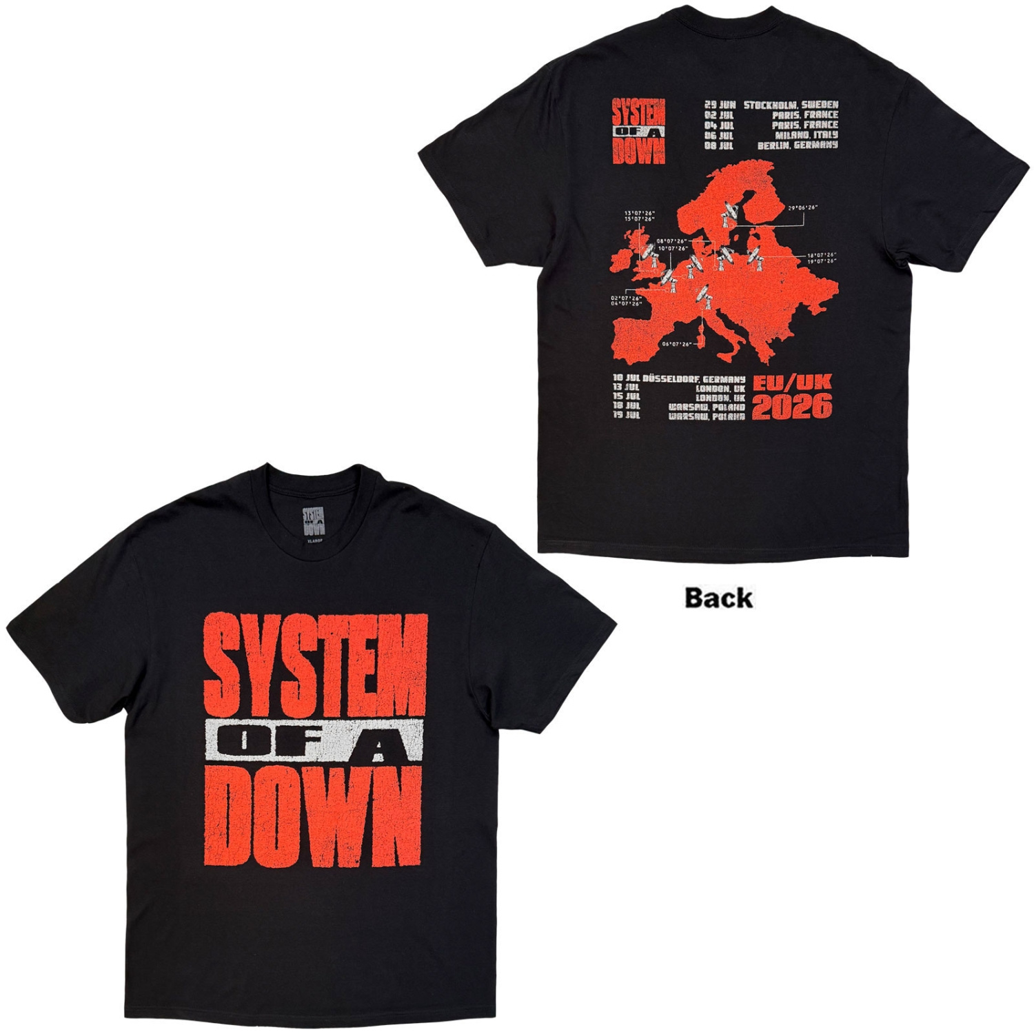 System Of A Down - Map Backprint Tour 26 Uni Bl T-Shirt