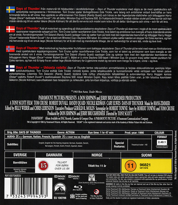 Movie - Days Of Thunder Bd